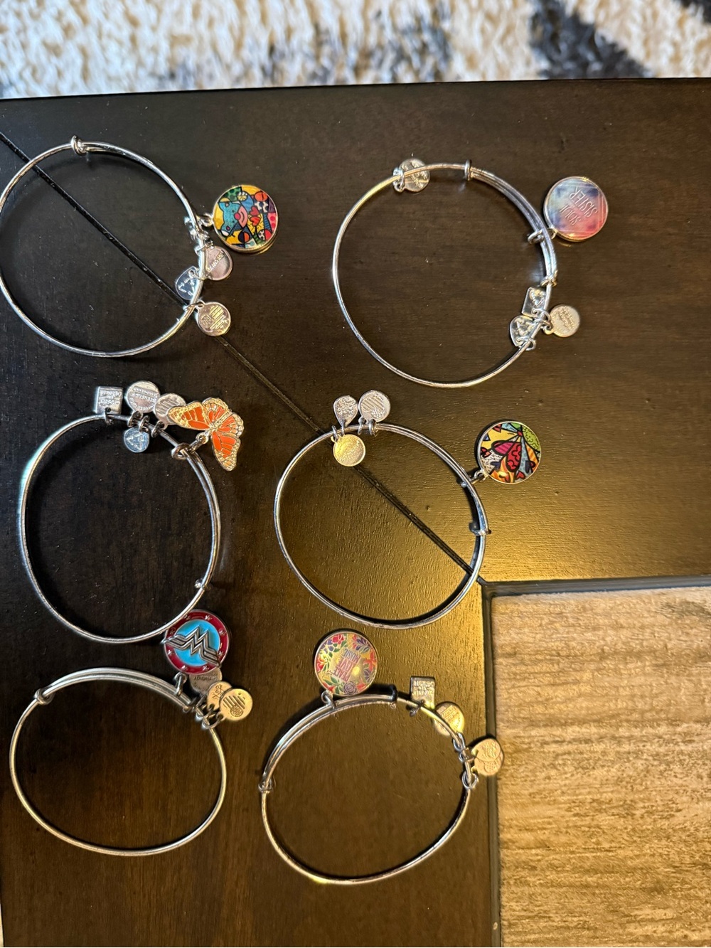 Alex and Ani bundle of six silver Disney Charm Bangle Bracelets